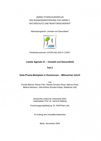 Cover: Lokale Agenda 21 - Umwelt und Gesundheit (Teil 2)
