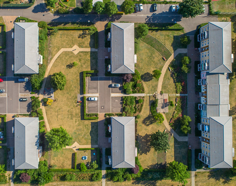 Planspiel BauGB-Novelle: Häuserreihe und Grünflächen