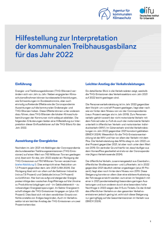 Hilfestellung zur Interpretation der kommunalen Treibhausgasbilanz für das Jahr 2022