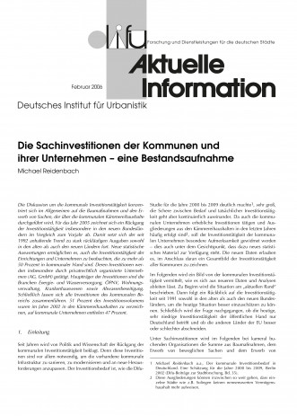 Cover: Die Sachinvestitionen der Kommunen und ihrer Unternehmen - eine Bestandsa