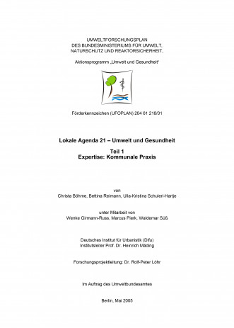Cover: Lokale Agenda 21 - Umwelt und Gesundheit (Teil 1)