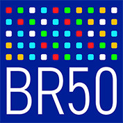Logo: BR50 in weißem Schriftzug auf blauem Hintergrund