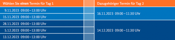 Termine-Tabelle Termine-Tabelle