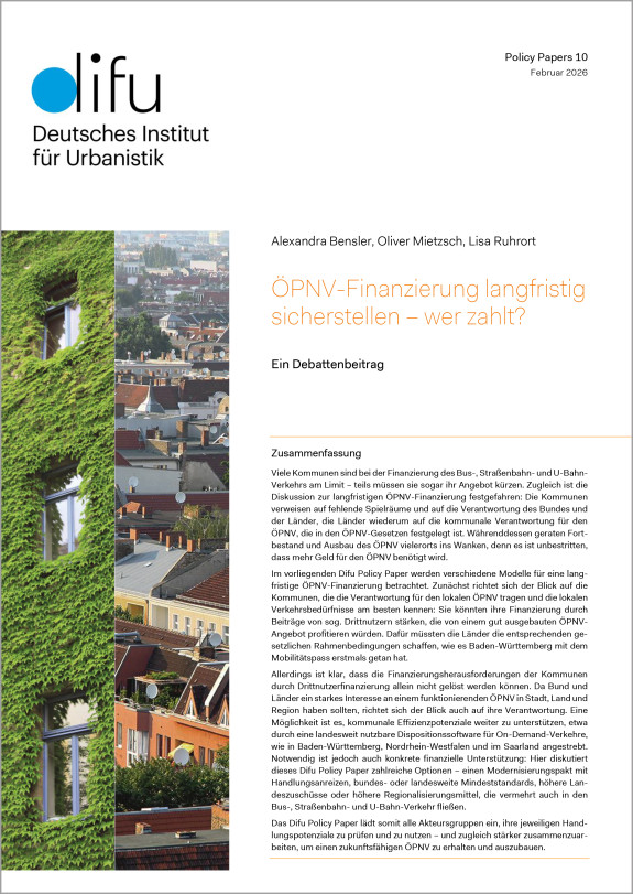 Cover Difu-PolicyPaper ÖPNV-Finanzierung