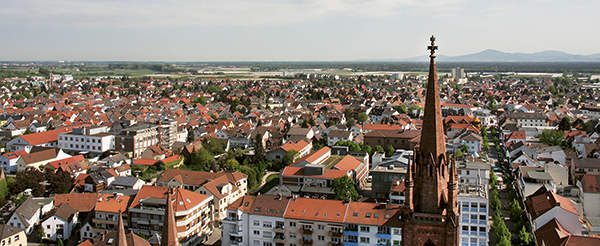 Foto: Stadtansicht von Lampertheim aus der Vogelperspektive